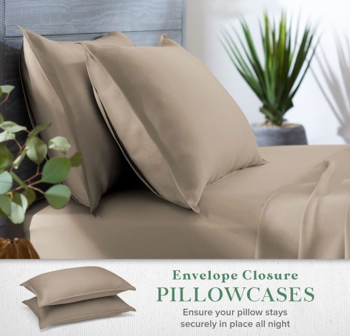 Juego de sabanas King Size 100% Organicas de Eucalipto STYLINEN, Tencel Lyocell, Suaves y Lisas, Transpirables, Bolsillos Profundos de 16 Pulgadas, 1 Ajustable, 1 Plana, 2 Fundas de Almohada (King, Arena) - Imagen 5