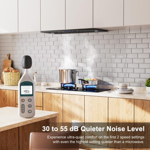 Campana extractora HisoHu de 30 pulgadas / 36 pulgadas, 900 CFM con Ducto Convertible Ductless (Kit Incluido), Campana de Cocina de Acero Inoxidable con 4 Velocidades de Escape (30'', Negro) - Imagen 4