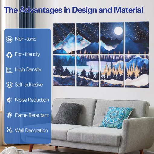 Tutmyrea 8 Pack Paneles Acusticos de Arte, 48"X32" Paneles de Pared Autoadhesivos Insonorizantes, Paneles Absorbentes de Sonido Decorativos, Tratamiento Acustico para Estudio y Hogar - Oficina (Bosque de Noche Estrellada) - Imagen 3