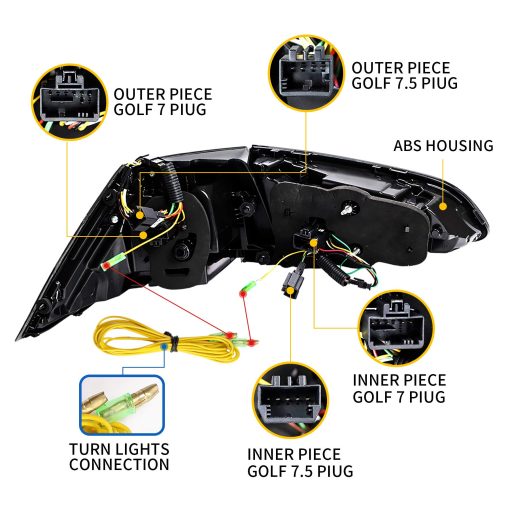 VLAND Luces traseras LED ahumadas compatibles para VW Volkswagen Golf7 MK7 Golf7.5 TDI y TSI 2014-2020 con luz trasera de senal de giro secuencial, ensamblaje de lampara trasera, plug and play, (No para GTI / R) - Imagen 3
