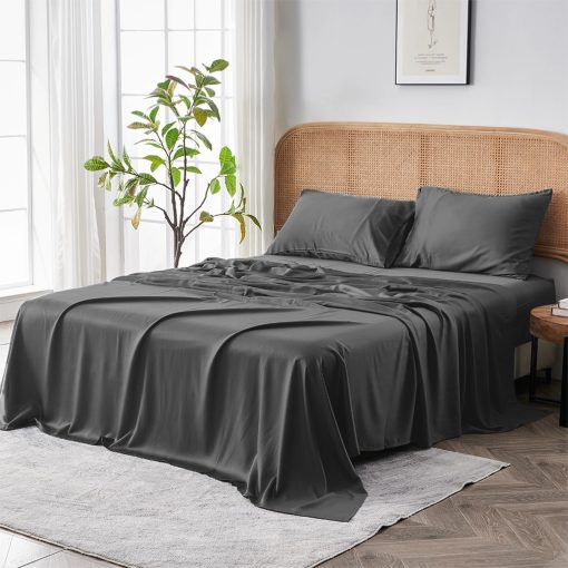 Juego de sabanas SIJO AiryWeight Tencel, 100% Lyocell derivado del eucalipto, Suave como la mantequilla, Ganador de las Mejores Sabanas Refrigerantes de 2022 por Architectural Digest - 4 piezas - 2 fundas de almohada 1 ajustable 1 superior (Color Storm, King)