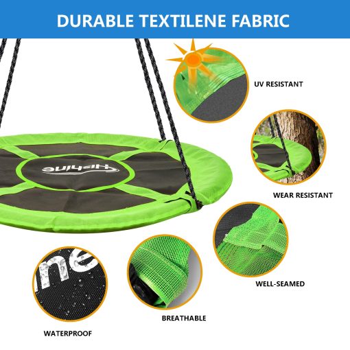 Hishine 43" Columpio con Forma de Platillo para Ninos, Gira 360?, Columpio Volador Impermeable con Giro, Correas de Colgar, Cuerdas Ajustables, Columpio Giratorio Redondo para arbol/Parque Infantil (Verde) - Imagen 3