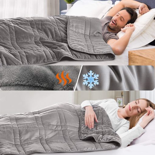 OMYSTYLE Manta Ponderada Reversible de 20 lbs para Adultos (Tamano Twin de 60 x 80 Pulgadas), Tela de Felpa Corta Calida y Tencel Fresco Doble Cara Manta Ponderada para Todo Uso en Todas las Estaciones - Bolsa de Transporte de Bonificacion Incluida