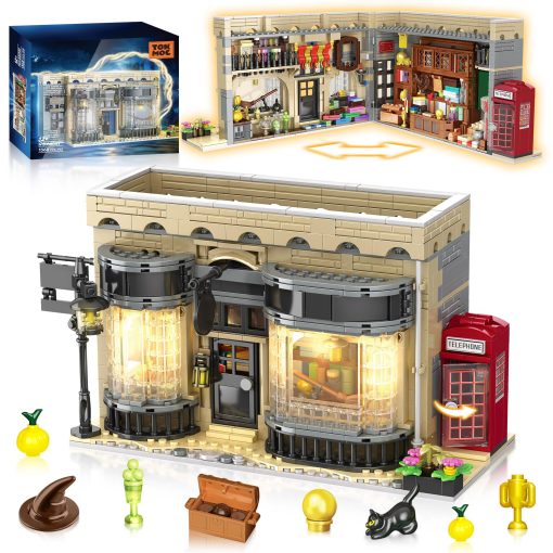 Bloques de Construccion de Magic Diagon Alley, Set de Tienda de Brujos 2 en 1 con Luces LED, Kit de Juego de Construccion de Tienda Diagon Alley, Regalo de Navidad para Mayores de 12 anos, Regalo de Brujo para Ninos y Fans (1368 Piezas)