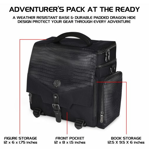Bolsa de aventurero de edicion coleccionista ENHANCE RPG - Bolsa de viaje con exterior de piel de dragon para juegos de rol con boveda de almacenamiento de miniaturas de mesa, soporte para tapetes, bolsillos para dados y fichas de DND, cabe 4-8 libros (Dragon Negro) - Imagen 2