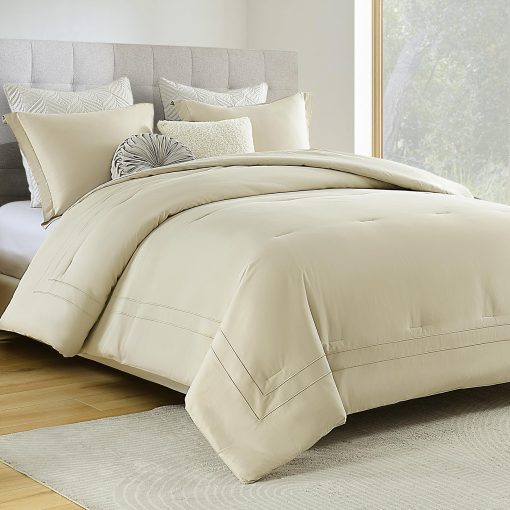 Juego de Edredon Queen SahSahCasa, Juego de Ropa de Cama Acolchado y Esponjoso, Edredon de Algodon 100%, Edredon de Saten con Bordado de Puntada, Edredon Ligero para Cama Queen Size, 90" x 90", 3 Piezas, Champagne Beige - Imagen 2