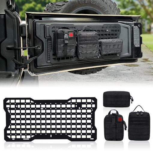 Panel tactico para maletero Z8 con 3 bolsas Moll /para organizador de carga de puerta trasera para Jeep Wrangler 2007-2022 JK JKU y 2018-2022 JL JLU (Aleacion de aluminio)
