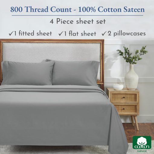 Juego de sabanas tamano Queen California Design Den 100% algodon - Juego de 800 hilos suaves como la mantequilla - Supera la falsa afirmacion egipcia, sabana bajera de bolsillo profundo duradera (Gris Claro) - Imagen 3