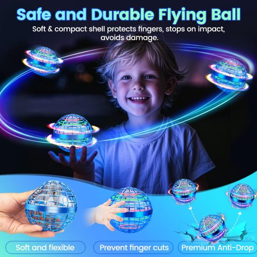 Juguete de Pelota Orb Voladora, Bola de Hover Controlada a Mano con Luces LED, Globo Boomerang Giratorio de 360?, Juguetes Geniales Mini Drone Spinner para Ninos, Regalo Ideal de Cumpleanos y Festival para Ninos y Ninas - Azul Brillante - Imagen 2