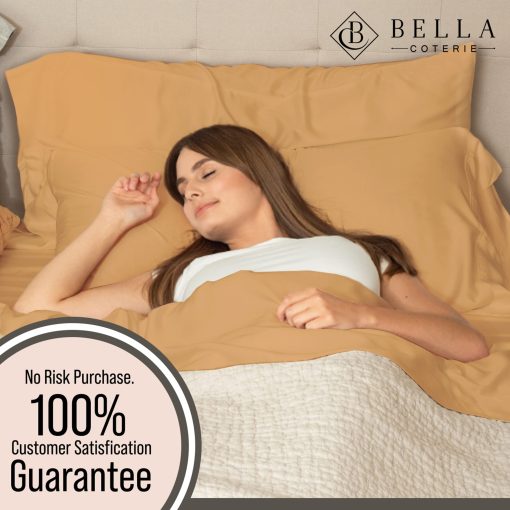 Juego de sabanas de lujo Bella Coterie para cama Queen | Organicamente cultivadas | Ultra suaves | Ideales para dormir en calor | Bolsillo profundo de 18" | Viscosa hecha de bambu [Marigold] - Imagen 5