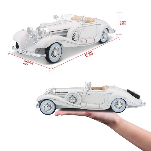 Vehiculo de fundicion a escala 1:18 Maisto 1936 M-B 500 K Type Specialroadster de plastico, blanco - Imagen 4