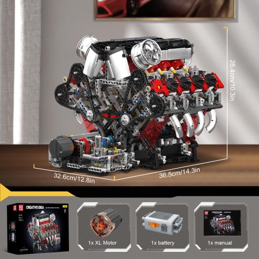 Juego de bloques de construccion del motor V8 Mould King, Kit de modelo de motor V8 que funciona, Kit de construccion de modelo de ingenieria MOC con bateria y motor, Juguetes de ingenieria STEM para ninos, 2718 bloques de construccion para adultos - Imagen 6