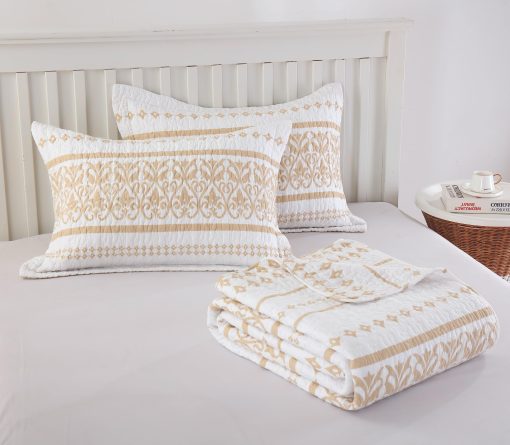 Juego de Colcha Boho Cinefoso, Colcha Tamano Queen 100% Algodon Juego de Edredon Bohemio con Estampado de Rayas Ligero Juego de Cama Reversible Cubrecamas de Cama Reina para Todas las Estaciones, Beige 3 Piezas - Imagen 6