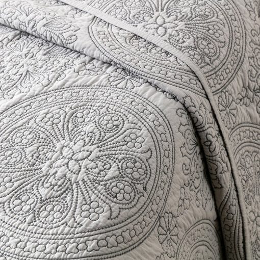 Edredon de Algodon Reversible con Bordado de Medallon de ELEGANT LIFE HOME - Queen 90 x 95 pulgadas, Gris - Imagen 6