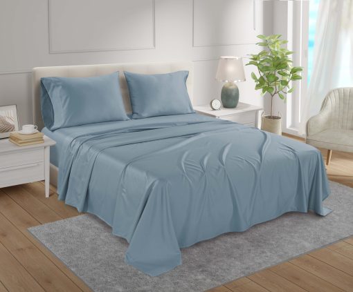 Juego de sabanas de algodon egipcio azul frances de 800TC, sabanas queen de bolsillo profundo que se ajustan a colchones de hasta 18", tejido de sabana de algodon de 4 piezas para camas tamano queen - Sabanas de cama queen suaves y comodas
