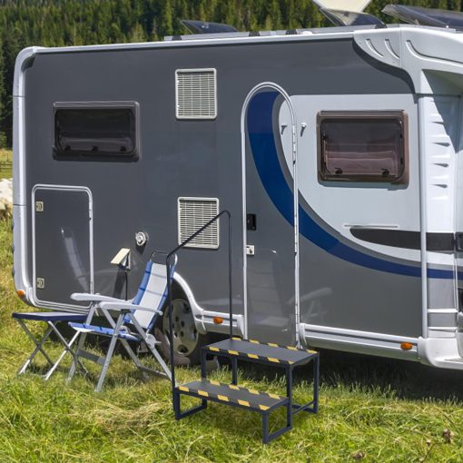 Escaleras de 2 Peldanos para RV Actualizadas Escaleras para Casas Moviles con Dos Pasamanos Escalera de Acero para Exteriores Soporte de Escalera Economica para RVs y Caravanas de Viaje Motorhome, Caravana - Imagen 2