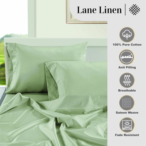 Juego de Sabanas de Lino de LUJO LANE 100% Algodon Egipcio - 1000 Hilos 4 Piezas Mineral Juego de Ropa de Cama Tela de Saten 16" Bolsillo Profundo (Para Colchones de hasta 17") - Imagen 5
