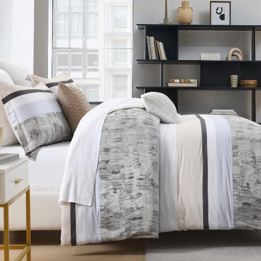 Set de Edredon Queen Size SahSahCasa - Juego de Ropa de Cama Esponjoso, Juego de Edredon de Algodon 100% para Cama Queen, Edredon Acolchado Suave con Textura Patchwork, 3 Piezas, 90"x90", Gris/Beige - Imagen 3