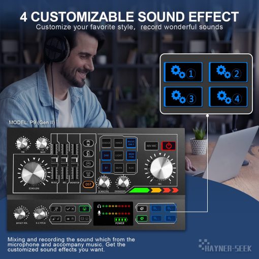 Equipo de Podcast Aluminio con Panel de Aleacion con Microfono de Condensador de Estudio Mezclador de Sonido DJ Interfaz de Audio de Radiodifusion [Efecto de Sonido DIY] Para PC/Portatil/Telefono, Streaming/Grabacion, Negro - Imagen 3