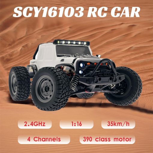 LEOSO SCY16103 1/16 Coche Rc 4X4 Camioneta RC 35 Km/h Coches RC 2.4GHz 4CH 4WD Motor Clase 390 Camion de Control Remoto con 3 Baterias Recargables de 1500mah (Blanco) - Imagen 3
