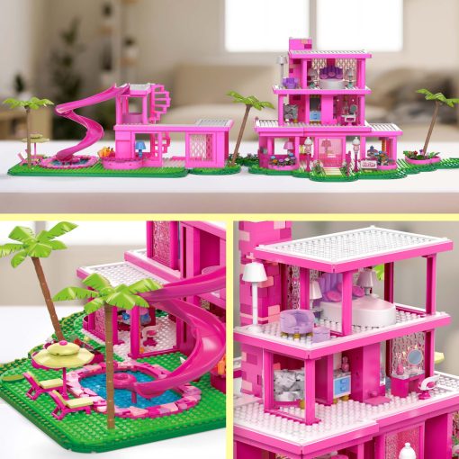 Set de Juguetes de Construccion Mega Barbie The Movie, Replica de DreamHouse con 1795 Piezas, 4 Figuras y Accesorios, para Adultos y Fans - Imagen 2