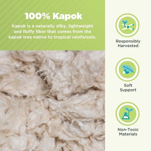Almohada de Kapok de Bean Products - Tamano Euro 20 x 20, Algodon Organico, Vegano, Calidad Premium - Fabricada en USA Almohada para Cuello Cama Cuerpo Cojin de Suelo Sofa Lanzamiento Refuerzo - Tela y Relleno Ecologico Organico - Imagen 3