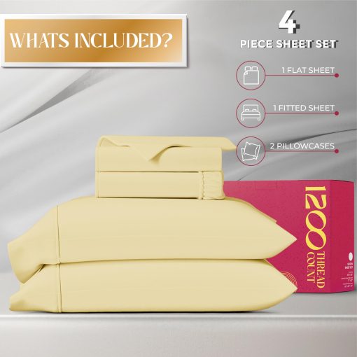 Juego de sabanas Mayfair Linen 100% algodon egipcio tamano completo - 1200 hilos 4 piezas Juego de sabanas Full de algodon egipcio, tejido saten Sabanas de lujo Full, Sabanas de alto hilo, Bolsillo profundo de 19" - Beige - Imagen 4