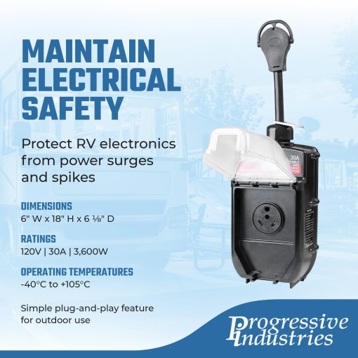 Protector de sobretension portatil para RV de Progressive Industries, 30 Amp EMS con pantalla integrada, deteccion de fallas y conjunto de escudo resistente a la intemperie - EMS-PT30X - Imagen 3