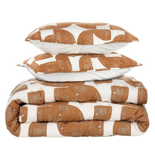 Juego de Edredon de Algodon Percale Estampado Shapes Nate Home by Nate Berkus | Ropa de Cama de Lujo Comoda - Tamano King - 1 Cubierta de Edredon/2 Fundas de Almohada, Bronce/Blanco Antiguo - Imagen 9