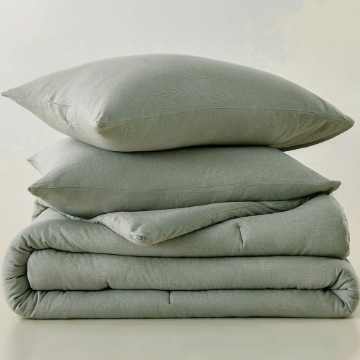 Juego de Edredon Queen Size de Algodon de Fibra Larga SahSahCasa - Edredon Esponjoso, Juego de Ropa de Cama 100% Algodon para Cama Queen, Edredon Transpirable Solido, Alternativa de Plumas, 90" x 90", 3 piezas, Verde Grisaceo - Imagen 5