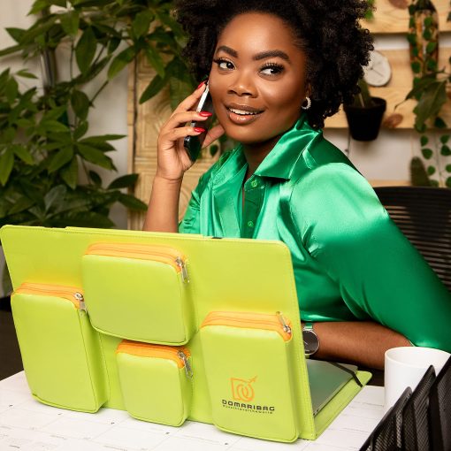 Bolsa de viaje de cuero vegano Domari para laptop para Hombres y Mujeres de 14 pulgadas con cremalleras resistentes - Verde - Imagen 4