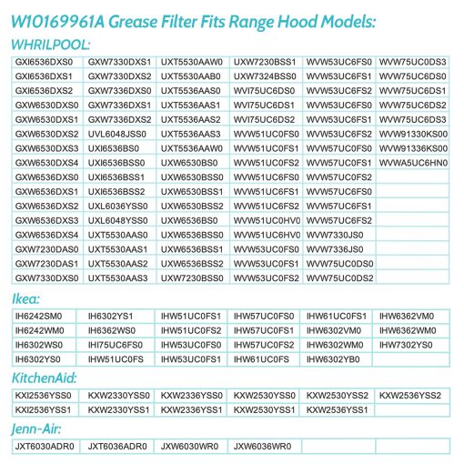 Filtro de campana extractora de repuesto W10169961A, compatible con Whirlpool, Ikea, Kitchen Aid, Jenn Air, filtro de rejilla de malla de aluminio de 3 capas, reemplaza W10870878, W10875058, W10833076, W10169961, 8190858, W11245983 (Paquete de 2) - Imagen 4