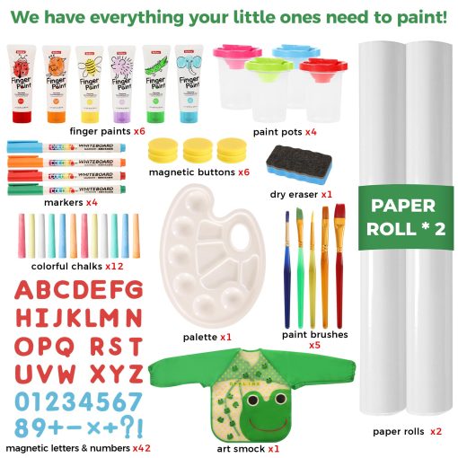 Caballete Belleur Todo en Uno para Niños con 2 Rollos de Papel y Accesorios de Lujo, Pizarra Blanca y Pizarra de Tiza Magnetica Ajustable de Doble Cara, Caballete de Pintura para Niños de 2 a 8 Años, Ideal - Imagen 2