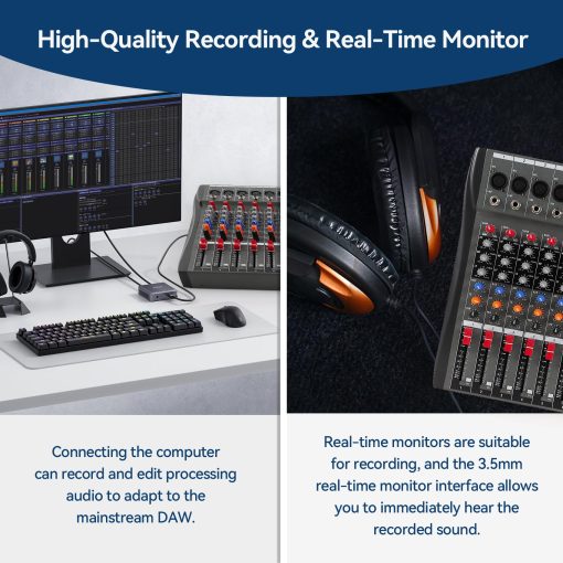 Mesa Mezcladora de Audio de 12 Canales, Consola con Bluetooth USB, Mezcladora DJ para Grabacion de PC Controlador de Sonido Interfaz de Audio con Alimentacion Phantom de 48V, Conector de Microfono XLR, Entrada/Salida RCA (12 Canales) - Imagen 5