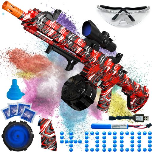 Pistola de Bolas de Gel Electrica, Pistola de Bolas de Plastico de Alta Velocidad con 40000+ Balas y Gafas Protectoras, JIFTOK Juguetes Recargables para Actividades al Aire Libre Juego de Disparos Fiestas- NegroRojo