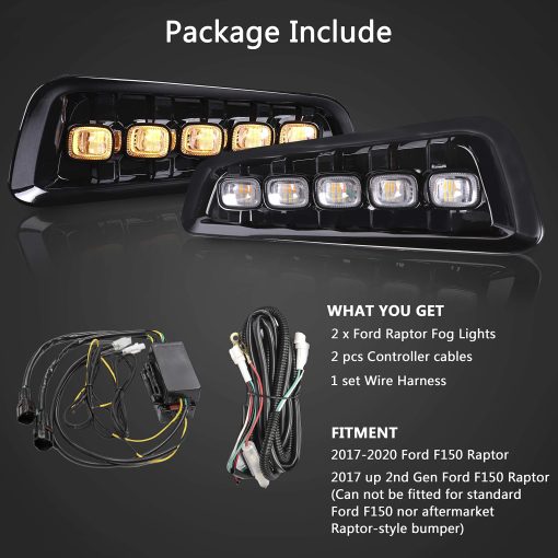 Fannuo Luces LED de Niebla con Senales de Giro ambar Luces de Circulacion Diurna Blancas Conjunto de Faros Antiniebla Compatible con Ford F150 Raptor 2017 2018 2019 2020 Gen 2 - Imagen 7