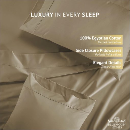 Juego de Sabanas Bluemoon Homes King Size 100% Algodon Egipcio Extra Profundo - Sabanas King Size de 1000 Hilos, Juego de 4 Piezas de Sabanas King Size, Para Colchones de Hasta 18", Ropa de Cama de Lujo, Taupe - Imagen 4