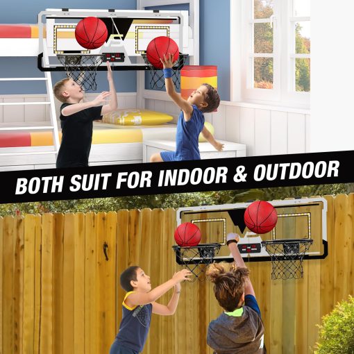 Juego de Baloncesto de 2 Jugadores HYES, Canasta de Baloncesto Doble sobre Puerta Mini con Puntaje y LED, Regalos de Baloncesto para Ninos Ninas Adultos, Adecuado para Dormitorio/Oficina/Exterior/Piscina, Negro - Imagen 7