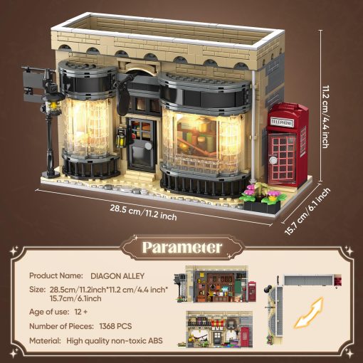 Bloques de Construccion de Magic Diagon Alley, Set de Tienda de Brujos 2 en 1 con Luces LED, Kit de Juego de Construccion de Tienda Diagon Alley, Regalo de Navidad para Mayores de 12 anos, Regalo de Brujo para Ninos y Fans (1368 Piezas) - Imagen 6