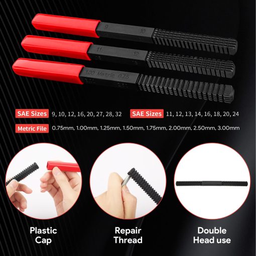 Juego de 49 piezas SZSYD Thread Chaser, Kit restaurador de roscas incluye 24 matrices de roscado, 22 machos de roscado y 3 limas de roscado, Kit de reparacion de roscas con tamano UNF, UNC y metrico - Imagen 5