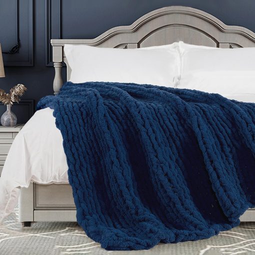 Manta de Punto Grueso Carriediosa 60" X 80" para Cama Individual, 100% Hecha a Mano con Hilado de Chenilla Grueso y Suave para Sofa Cama, Manta Grande de Ganchillo Acogedora y Calida, Azul Marino - Imagen 2