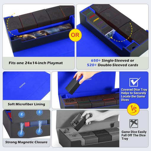 Caja Premium para Barajas MTG con Tapete y Bandeja de Dados, con Espacio para 5 Cajas de Baraja o mas de 800 Cartas con Fundas, 10 Separadores de Colores y Soporte para Cartas, Almacenamiento Duradero de Cartas para MTG, YuGiOh, TCG, Cartas Deportivas - Imagen 5