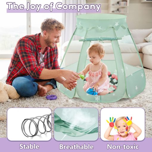 Tent de Juego para bebe Wilhunter con 150 Pelotas, Tienda de Campana emergente para ninas, Juguetes de Princesa para ninos Interior y Exterior con Bolsa de Transporte (Celadon: Rosa/Blanco/Gris, 109x90cm/150 Pelotas) - Imagen 6