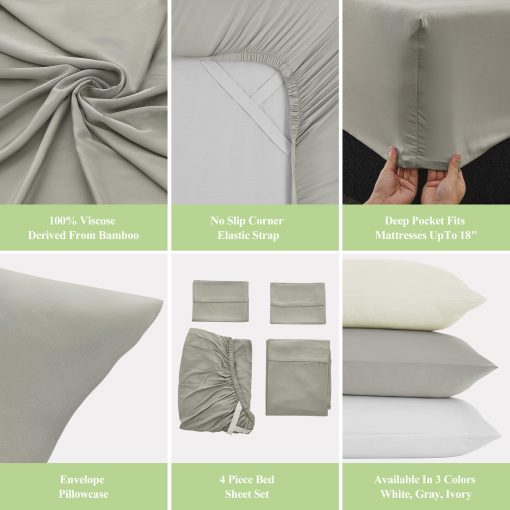 Juego de sabanas NAP&SLEEP Jade 100% viscosa en gris, tamano completo (bolsillos profundos para ajustarse a colchones de hasta 18 pulgadas de grosor) - Imagen 5