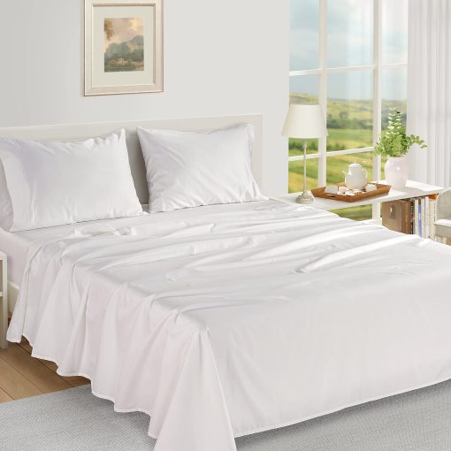 Juego de sabanas 100% algodon egipcio LANE LINEN tamano King - Juego de sabanas de tamano King de 1000 hilos, sabana suave de saten tamano King, sabanas de lujo ultra King, Juego de sabanas King de bolsillo profundo de 16" - Blanco Nieve - Imagen 2