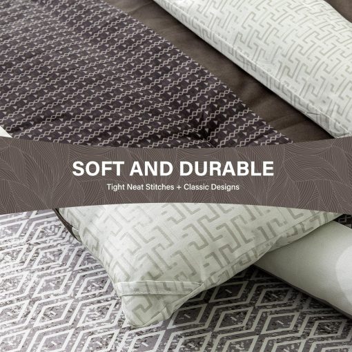 Juego de Edredon King, Juego de Ropa de Cama a Rayas Marron para Cama King, Edredon de Algodon 100%, Esponjoso y Ligero para Todas las Estaciones para Cama King, 104" x 90", 3 Piezas - Imagen 5