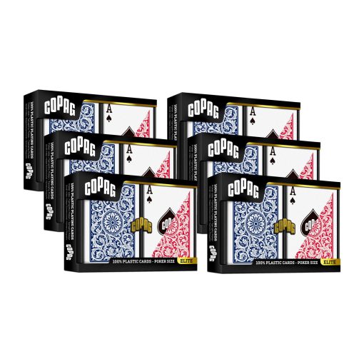 Baraja de Cartas de Plastico 100% Copag 1546 Design, Tamaño Poker (Estandar) Rojo/Azul (indice Regular, 6 Juegos)