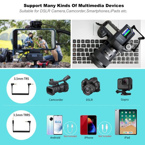 Microfono Lavalier Dual Inalambrico KIMAFUN para Camara, Paquete de 2 Microfonos de Solapa para Entrevistas Transmision en Vivo KM-G50-2 - Imagen 4