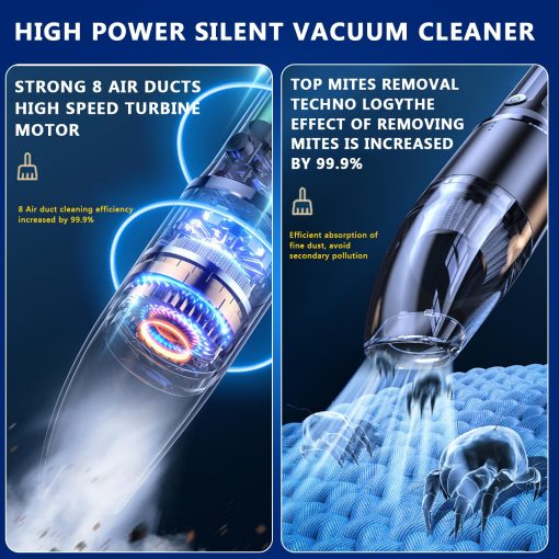 Aspiradora de Mano Portatil para Automovil 120W Potencia Inalambrica de Succion Humeda y Seca para Detallado de Automoviles Viajes RV Casa (Negro) - Imagen 4