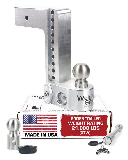 Enganche de Remolque Ajustable Weigh Safe - Enganche de 10" para Receptor de 3" con Juego de 2 Candados Igualados, Enganche de Remolque de Aluminio Premium con Bascula Incorporada para Anti Balanceo, 21,000 lbs GTW